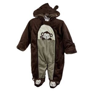 Club House New Brown Monkey Infants Jumpsuit 3/6 M One Piece Cozy Soft Hooded